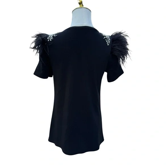Embellished Black Top with Feather Details - Picture 4 of 4